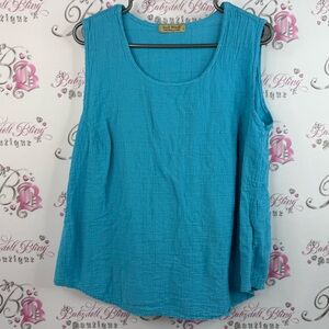 Ezze wear tank top cotton blue lightweight patterned  Turquoise Tank Top